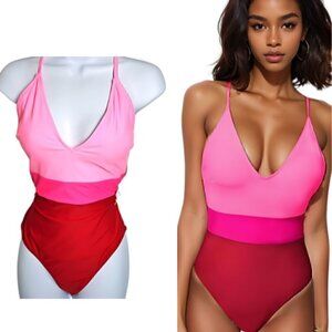 100.🆕Med. Cupshe V Neck Cross Back Color Block  NWT